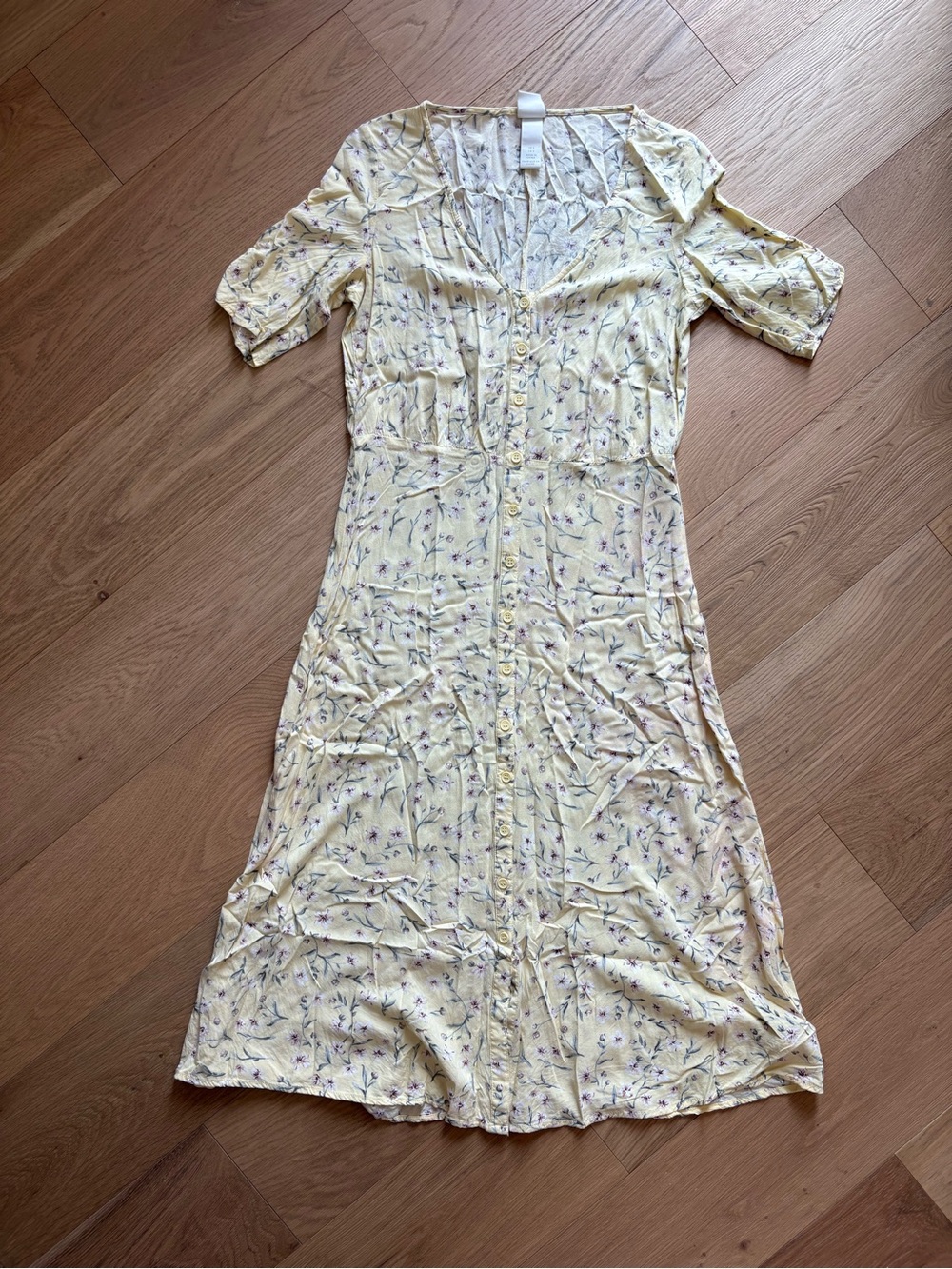 H&M Women's Yellow Floral Button-Front Dress